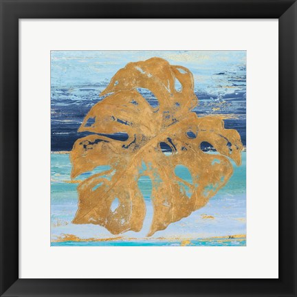 Framed Gold and Teal Leaf Palm II Print