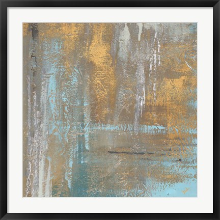 Framed Gold Abstract on Teal Print