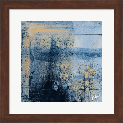 Framed Gold on Blue Square II Print