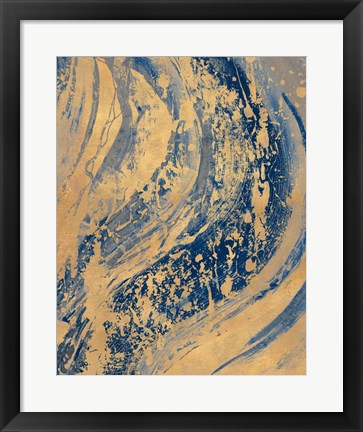 Framed Blue And Gold Wave Print