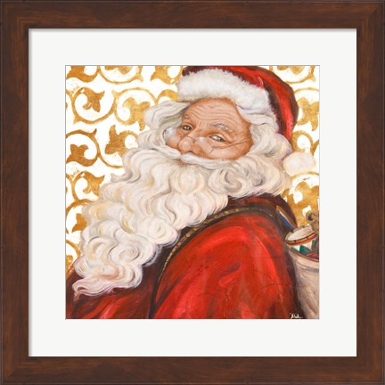 Framed Gold Damask Santa Print