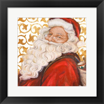 Framed Gold Damask Santa Print