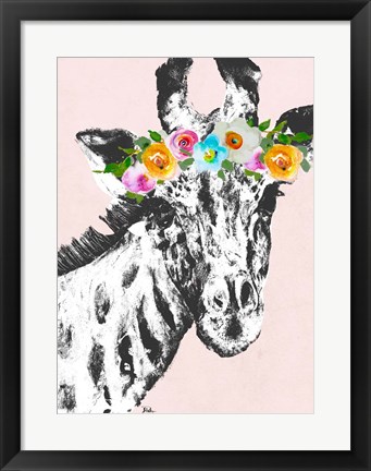 Framed Flower Crown Giraffe Print