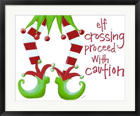 Framed Elf Crossing Proceed With Caution Print