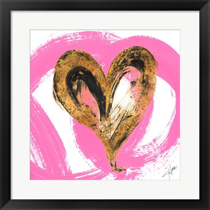 Framed Pink &amp; Gold Heart Strokes I Print