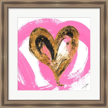 Framed Pink &amp; Gold Heart Strokes I Print