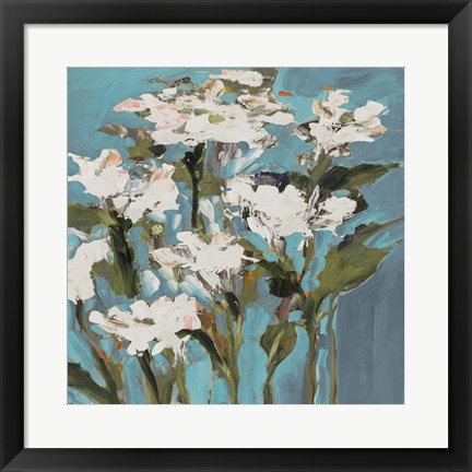 Framed Wild Flowers on Blue I Print