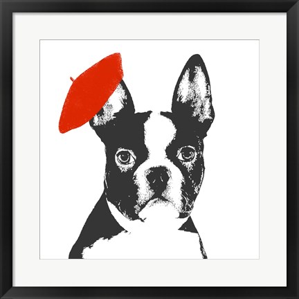 Framed Red Beret Dog Print