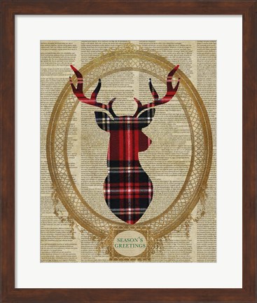 Framed Holiday Tartan Deer I Print