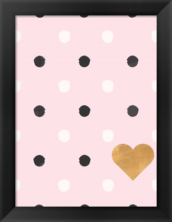 Framed Heart White and Black Dots on Pink Print