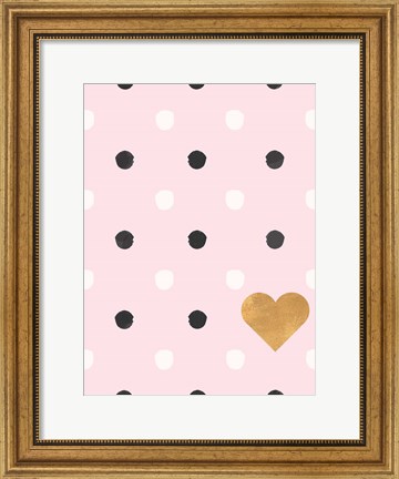 Framed Heart White and Black Dots on Pink Print