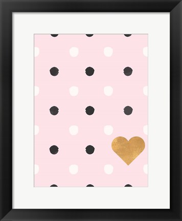 Framed Heart White and Black Dots on Pink Print