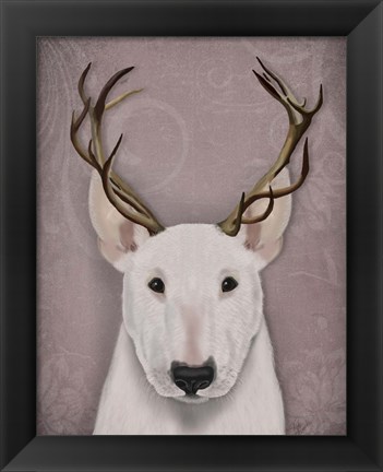 Framed Bull Terrier and Antlers Print