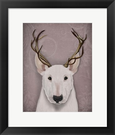 Framed Bull Terrier and Antlers Print