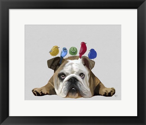 Framed English Bulldog and Birds Print