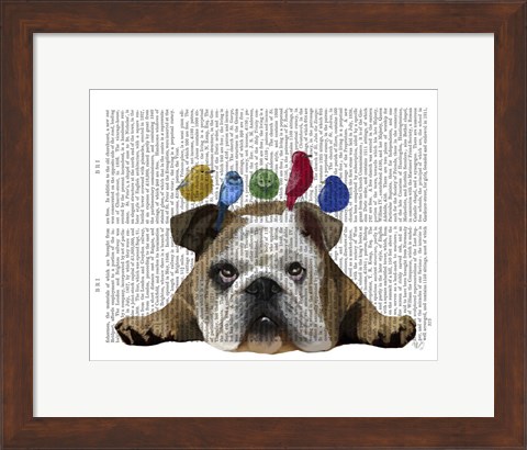 Framed English Bulldog and Birds Print