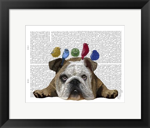 Framed English Bulldog and Birds Print