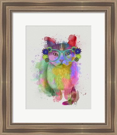 Framed Cat Rainbow Splash 6 Print
