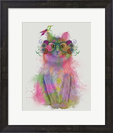 Framed Cat Rainbow Splash 8 Print