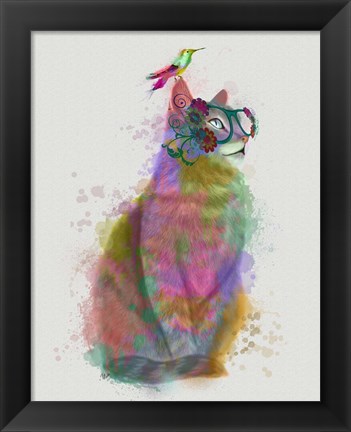 Framed Cat Rainbow Splash 11 Print