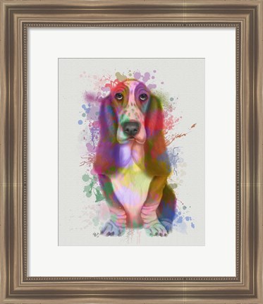 Framed Basset Hound Rainbow Splash Print