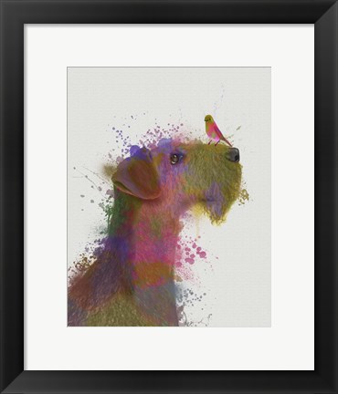 Framed Airdale and Canary Rainbow Splash Print