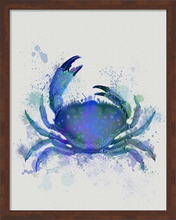 Framed Crab 1 Blue Rainbow Splash Print