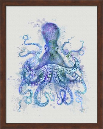 Framed Octopus Rainbow Splash Blue Print