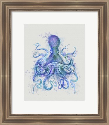 Framed Octopus Rainbow Splash Blue Print