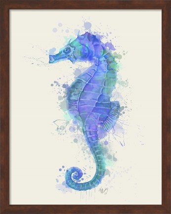 Framed Seahorse Rainbow Splash Blue Print