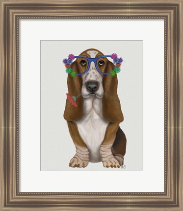 Framed Basset Hound Flower Glasses Print