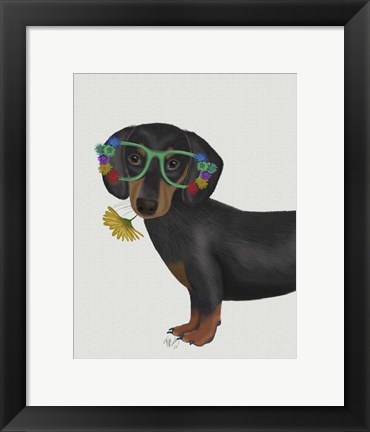 Framed Dachshund Flower Glasses Print