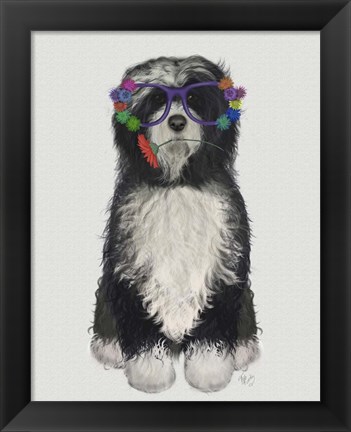 Framed Tibetan Terrier Flower Glasses Print