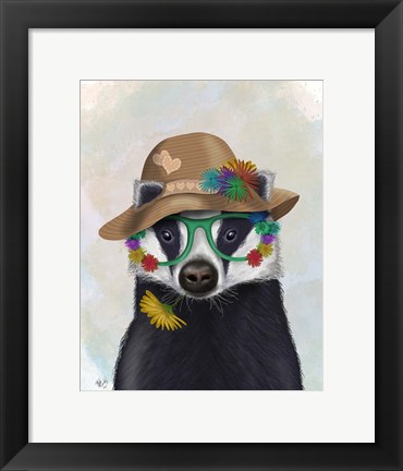 Framed Badger and Flower Glasses Print