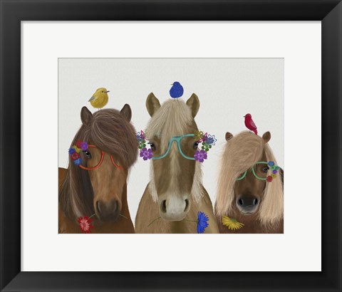 Framed Horse Trio with Flower Glasses Print