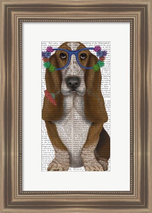 Framed Basset Hound Flower Glasses Print