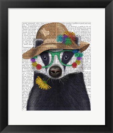 Framed Badger and Flower Glasses Print