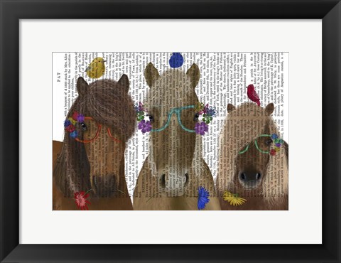 Framed Horse Trio with Flower Glasses Print