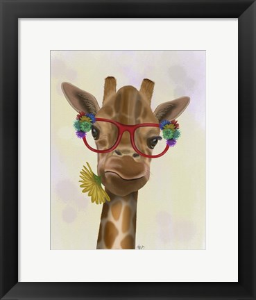 Framed Giraffe and Flower Glasses 3 Print