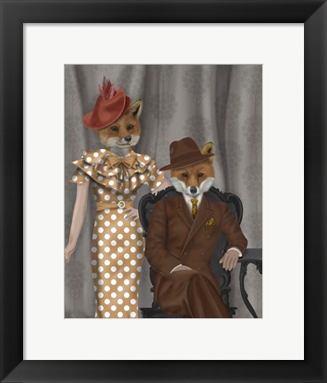 Framed Fox Couple 1930s Print