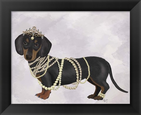 Framed Dachshund and Pearls Print