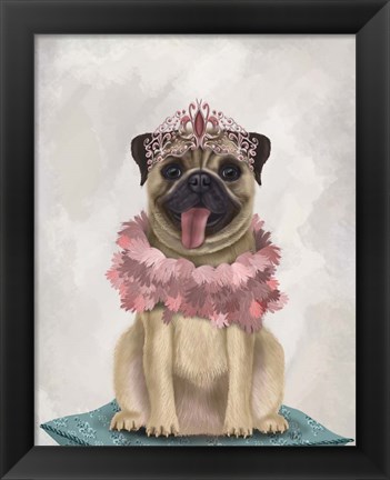 Framed Pug Princess On Cushion Print