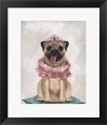 Framed Pug Princess On Cushion Print