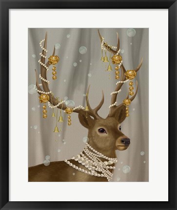 Framed Deer with Gold Bells Print