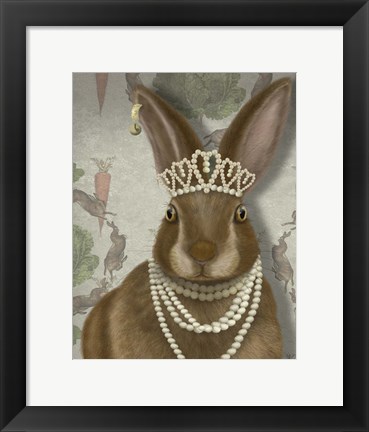 Framed Rabbit and Pearls, Portrait Print