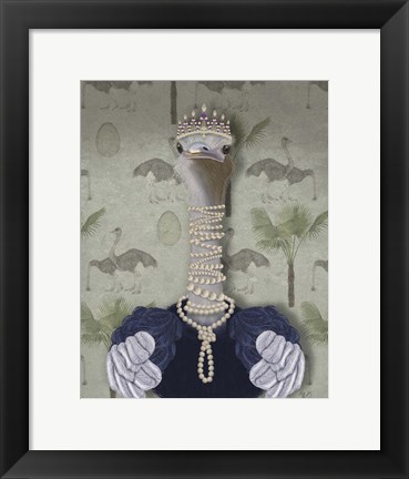 Framed Ostrich and Pearls, Portrait Print