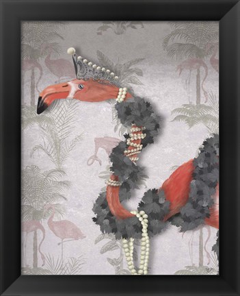 Framed Flamingo and Pearls, Portrait Print