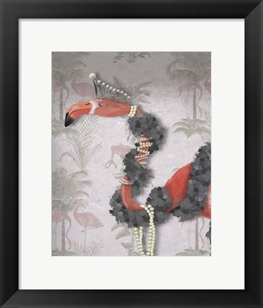 Framed Flamingo and Pearls, Portrait Print