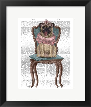 Framed Pug Princess on Chair Print