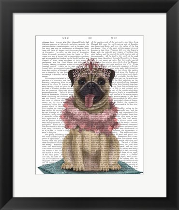 Framed Pug Princess On Cushion Print